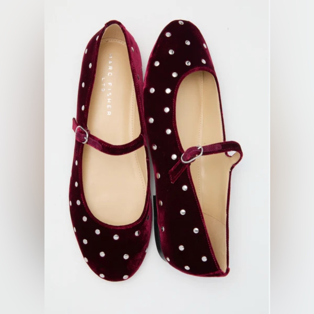 Marc Fisher Dark Red Velvet Polka Dot Flats